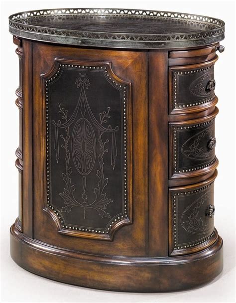 Victorian Walnut And Brass Engraved Panel Oval Pedestal Chest Of Drawers