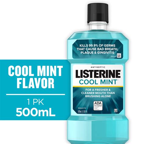 listerine cool mint antiseptic mouthwash bad breath and plaque oral care 500 ml