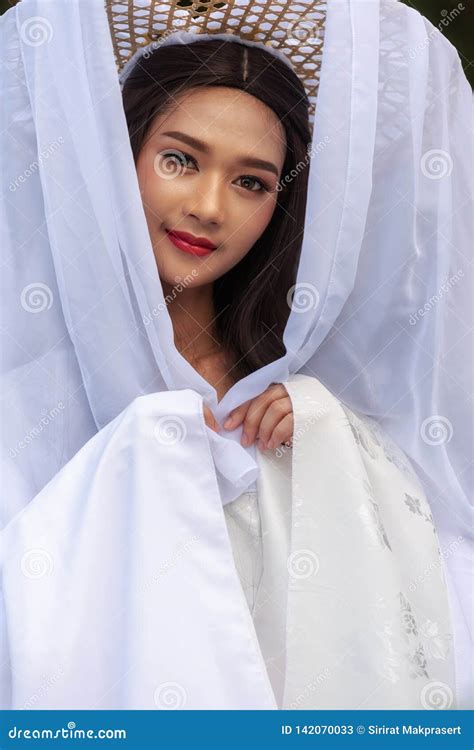 Beautiful Chinese Woman White Dress Traditional Beautiful And