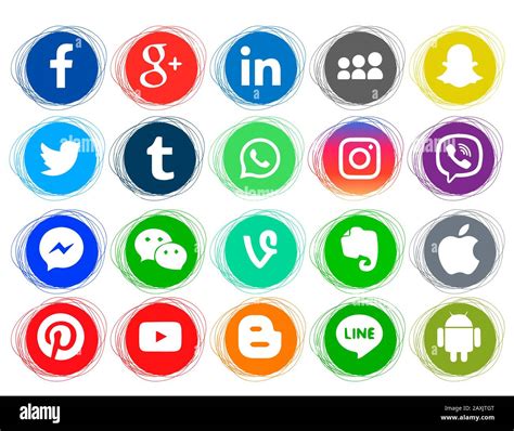 Collection Of Popular Social Media Icons On A White Background Round