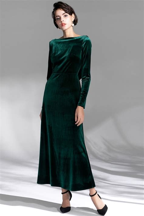 Dark Green Velvet Dress With Long Sleeves Dark Green Velvet Dress