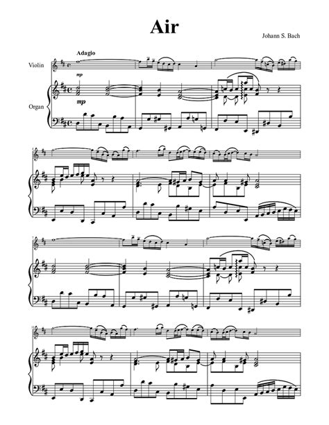 Johann Sebastian Bach Air In D Sheet Music For Organ Violin Mixed