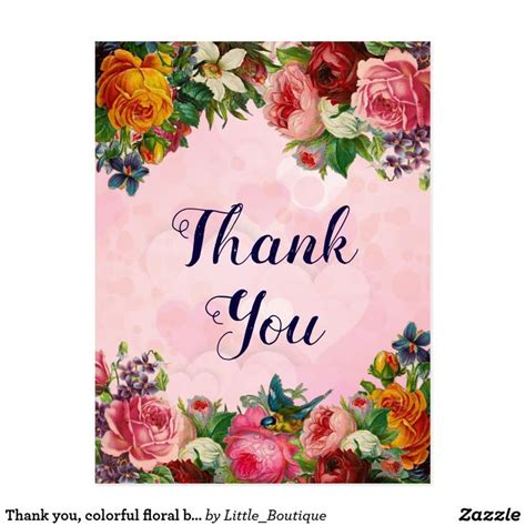 Thank You Colorful Floral Background Postcard In 2021