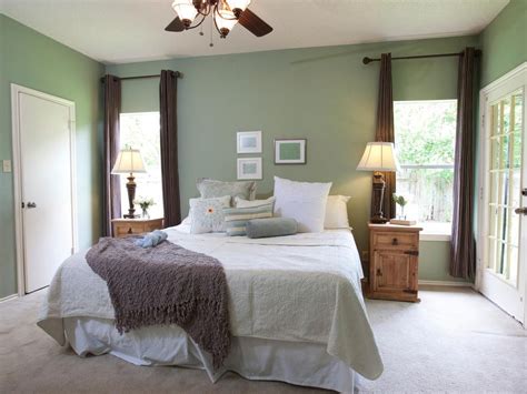 Sage Green Bedroom With Brown Window Panels Green Master Bedroom