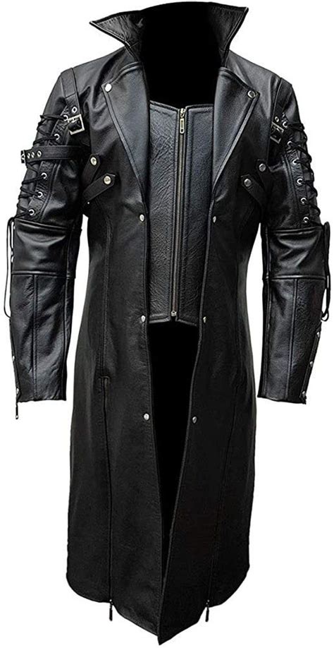 Custom Made Men Real Black Leather Goth Matrix Trench Coat Etsy Black Leather Coat Leather