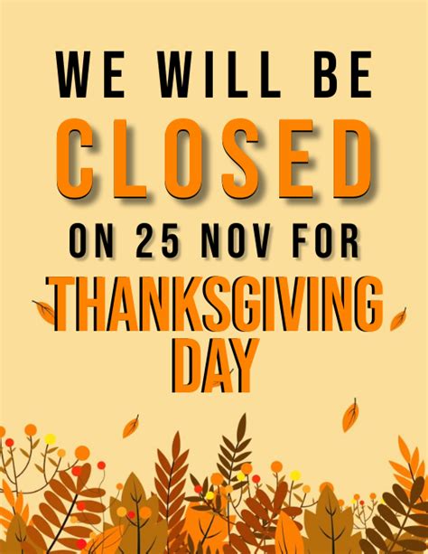 Copia De Thanksgiving Day Shop Closed Notice Template Postermywall