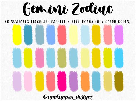 Gemini Zodiac Procreate Palette 30 Hex Color Codes Instant Etsy