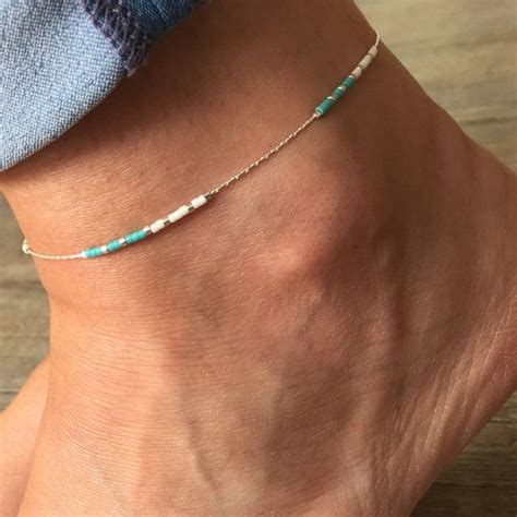 Silver Colour Bead Anklet Sterling Silver Anklet Colourful Ankle