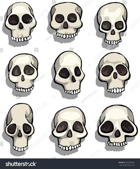 Set Of Different Cartoon Skulls Vector Illustration 240256852