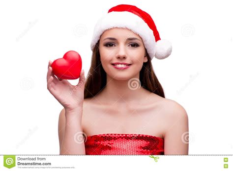 The Young Santa Girl In Christmas Concept Isolated On White Stock Image Image Of Romantic