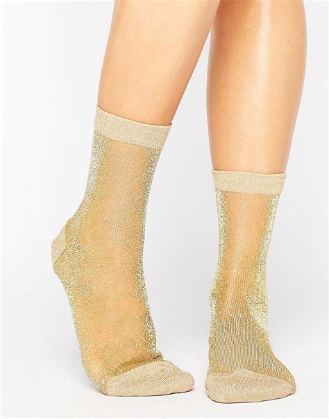 Asos Sheer Glitter Ankle Socks In Metallic Lyst