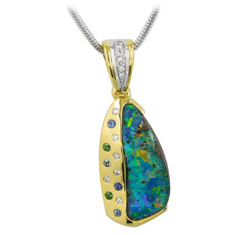 18CT YELLOW GOLD SOLID BOULDER OPAL PENDANT - Anthonys 