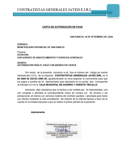 Carta De Autorizacion Cci Pdf