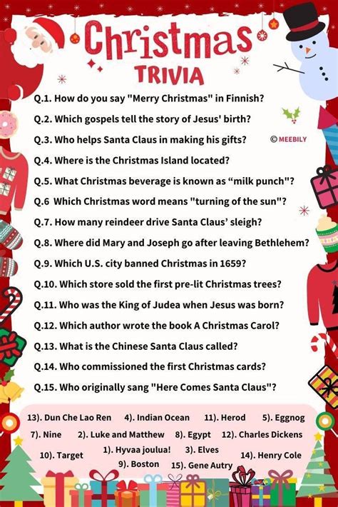 Christmas Trivia Questions And Answers Free Printable In The Song