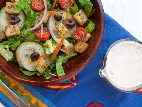 Garden Salad With Herbed Croutons And Vegan Ranch Dressing Create