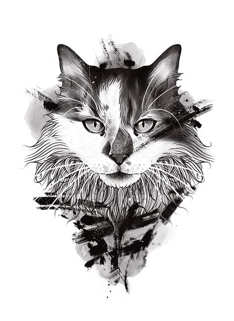 Retrato De Gato Estilo Boceto Retrato Digital Ilustración De Etsy España