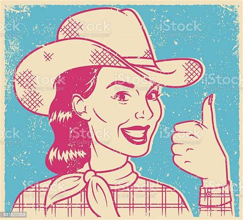 Retro Screen Print Of A Cowgirl Giving A Thumbs Up Stock Illustration Download Image Now Istock
