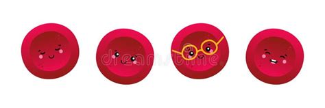 Set Collection Of Cute Red Blood Cells Erythrocytes Characters For