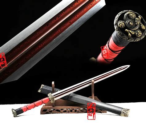 Boutique Chinese Kung Fu Sword Han Jian Red Damascus Steel Straight