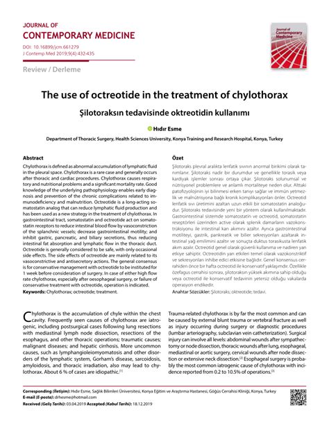 Pdf The Use Of Octreotide In The Treatment Of Chylothorax