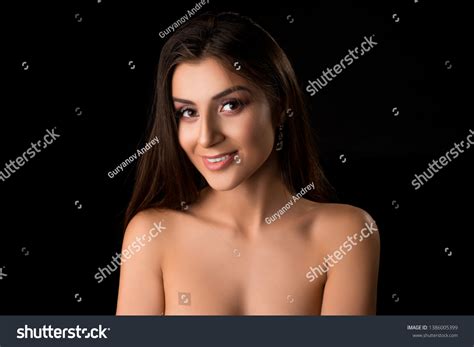 Beautiful Brunette Nude Cropped Portrait Stock Photo 1386005399
