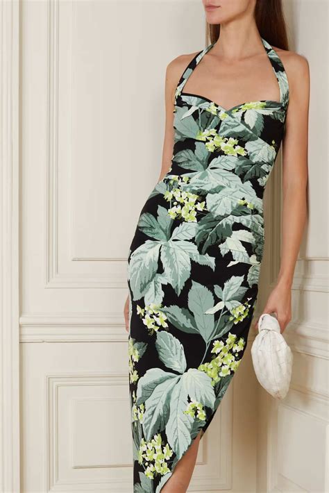 norma kamali cayla asymmetric ruched floral print stretch jersey halterneck dress we select
