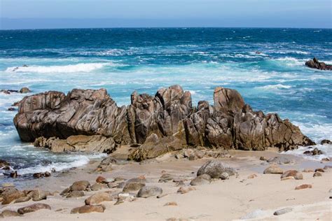 Pacific Ocean Beach And Rocky Coastline In Monterey Bay Stock Image