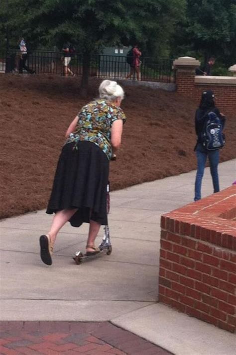 Saw This 60 Year Old Lady Riding A Razor Scooter Around Uga Campus