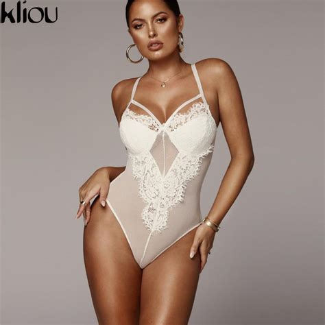 Buy Kliou Women Sexy Lace Mesh Patchwork Bodysuits 2018 New Arrival Strapless