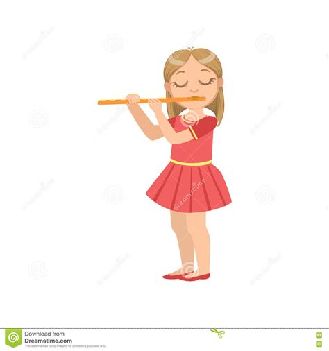 Girl In Red Dress Playing Flute Stock Vector Illustration Of