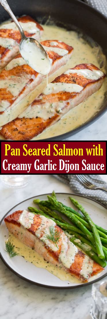 Set aside the juice for the dijon sauce. Pan Seared Salmon with Creamy Garlic Dijon Sauce - Easy ...