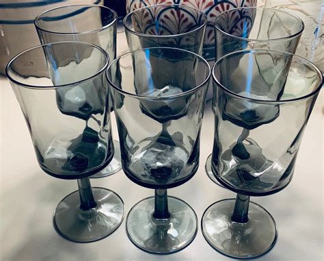 Vintage 70s Libby Grey Stemmed Wine Glasses Etsy