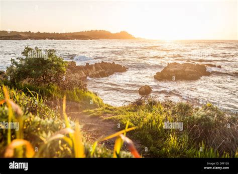 Sunset Over Sea Monterey Bay Area California Usa Stock Photo Alamy
