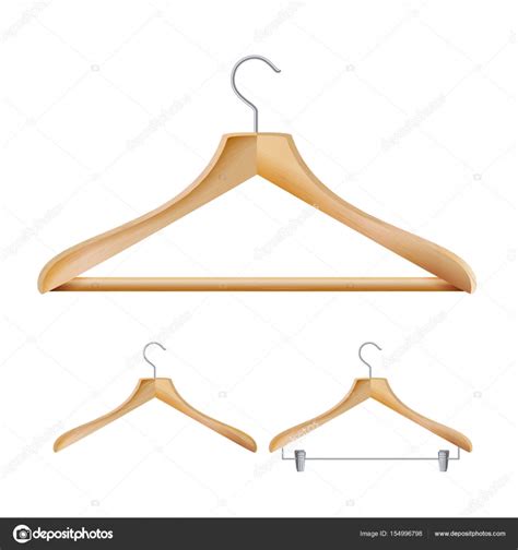 Wooden Clothes Hangers Vector Set For Jackets Pants Isolated 3d