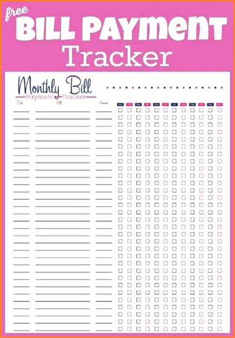 Printable Monthly Bill Organizer Template