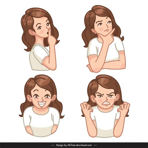 Body Language Icons Young Lady Cartoon Sketch Vectors Images Graphic