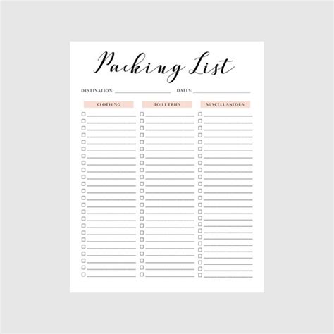 Blank Vacation Packing List Printable Packing List Template 53 Off