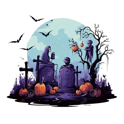 Happy Halloween Witch Cemetery Tombstone And Ghost Trick Or Treat