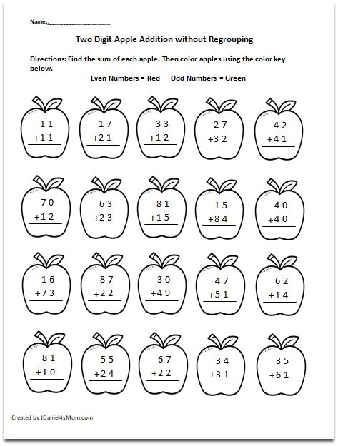 Apple Themed Addition With Regrouping And Without Worksheets There