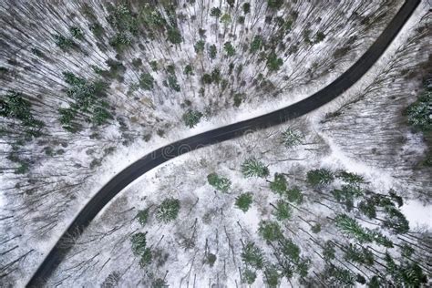 Winter Aerial View Of Road In Forest Stock Photo Image Of Scenic