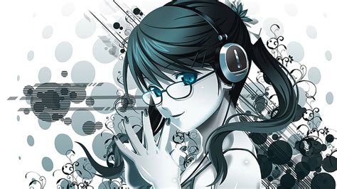 Hd Wallpaper Anime Girls Glasses Headphones Blue Eyes Meganekko