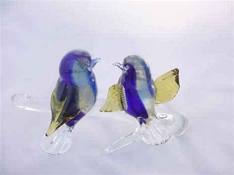Two Murano Glass Birds On A Branch Blue Aqua Amber Murano Glass Murano Glass Ts Co