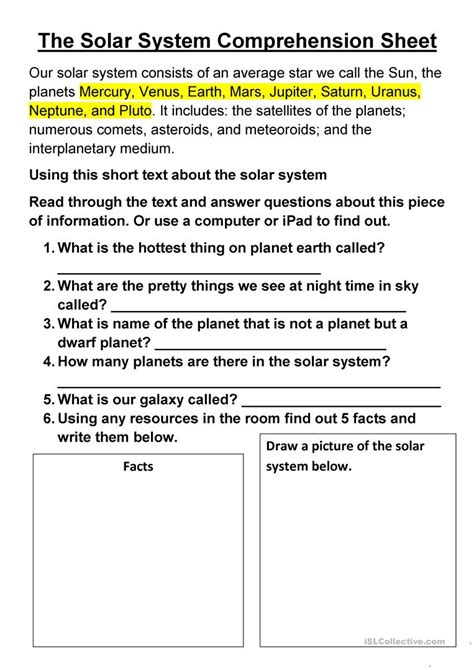 Solar System Reading Comprehension Worksheets Pdf Reading