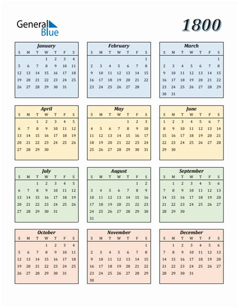 Free 1800 Calendars In Pdf Word Excel