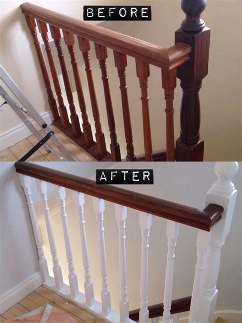 Banisters Walnut Handrail And Satinwood White Spindles Painted Stairs