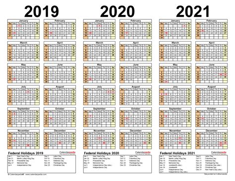 2019 2021 Three Year Calendar Free Printable Excel Templates