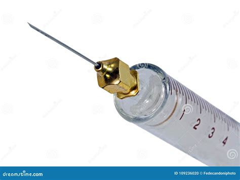 Vintage Medical Syringe In Glass With Stainless Steel Needle Stock