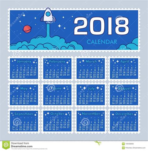 Calendar 2018 Year Week Starts From Sunday Stock Vector Illustration