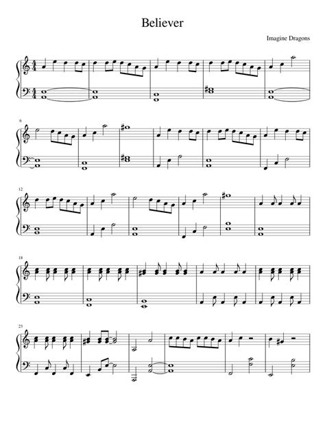 Believer Imagine Dragons Sheet Music For Piano Solo Easy
