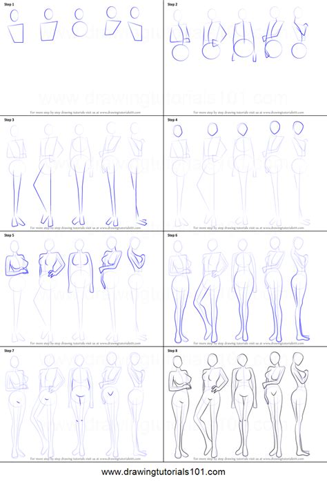 How To Draw Anime Body Female Printable Step By Step Drawing Sheet Drawingtutorials Com